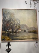 Mid Century Belgian River Scene, Oil on Canvas
