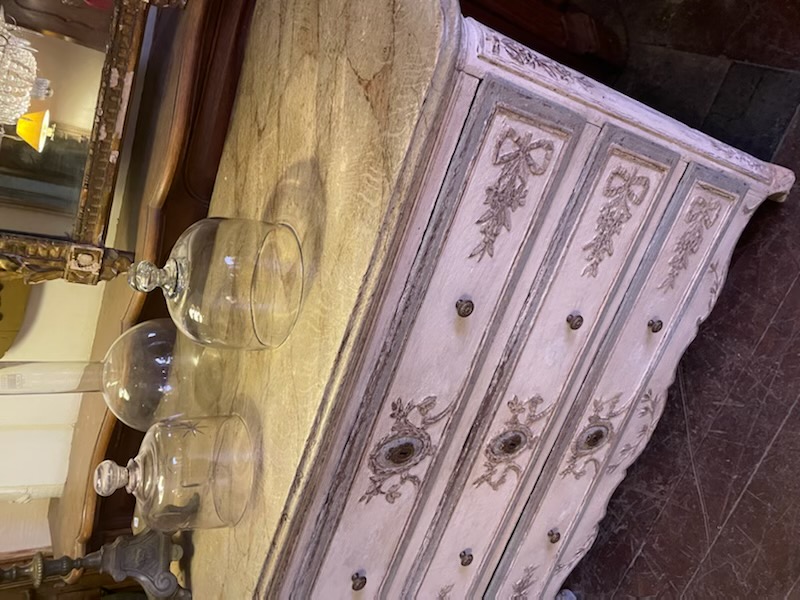 Patinated 3 drawer commode with faux marble top